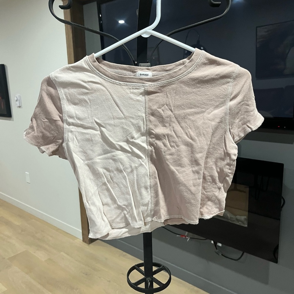 Beige Two-Tone Cropped Women's Top